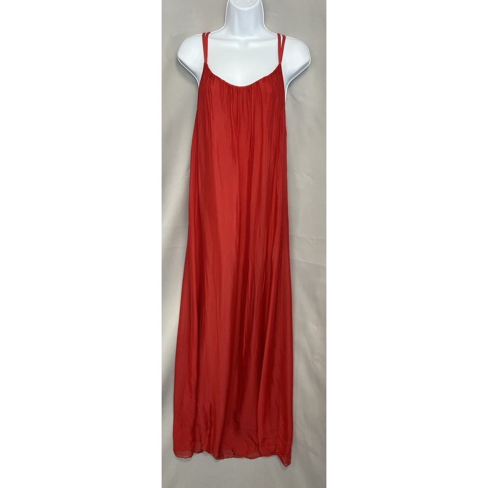 Rosemarine Silk Maxi Dress‎ Small Red Aline Long Lined Boho Made In Italy